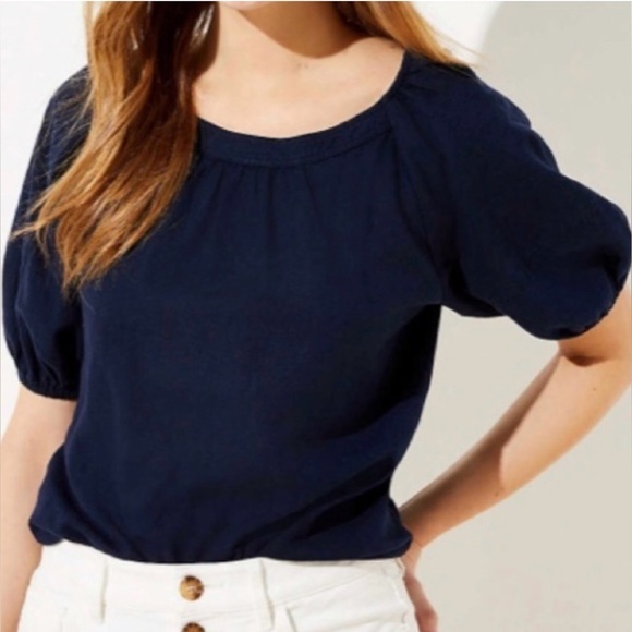 NWT Loft Linen Blend Puff Sleeve Top Small - Picture 11 of 11